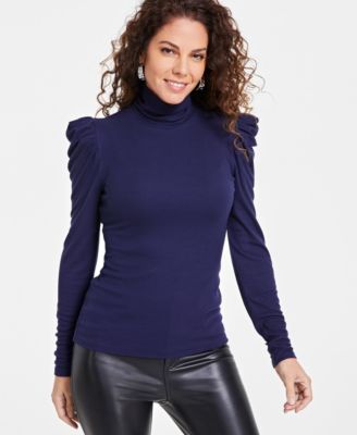 Women's Mock-Neck Puff-Sleeve Top, Created for Macy's
