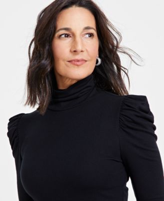 Women's Mock-Neck Puff-Sleeve Top, Created for Macy's