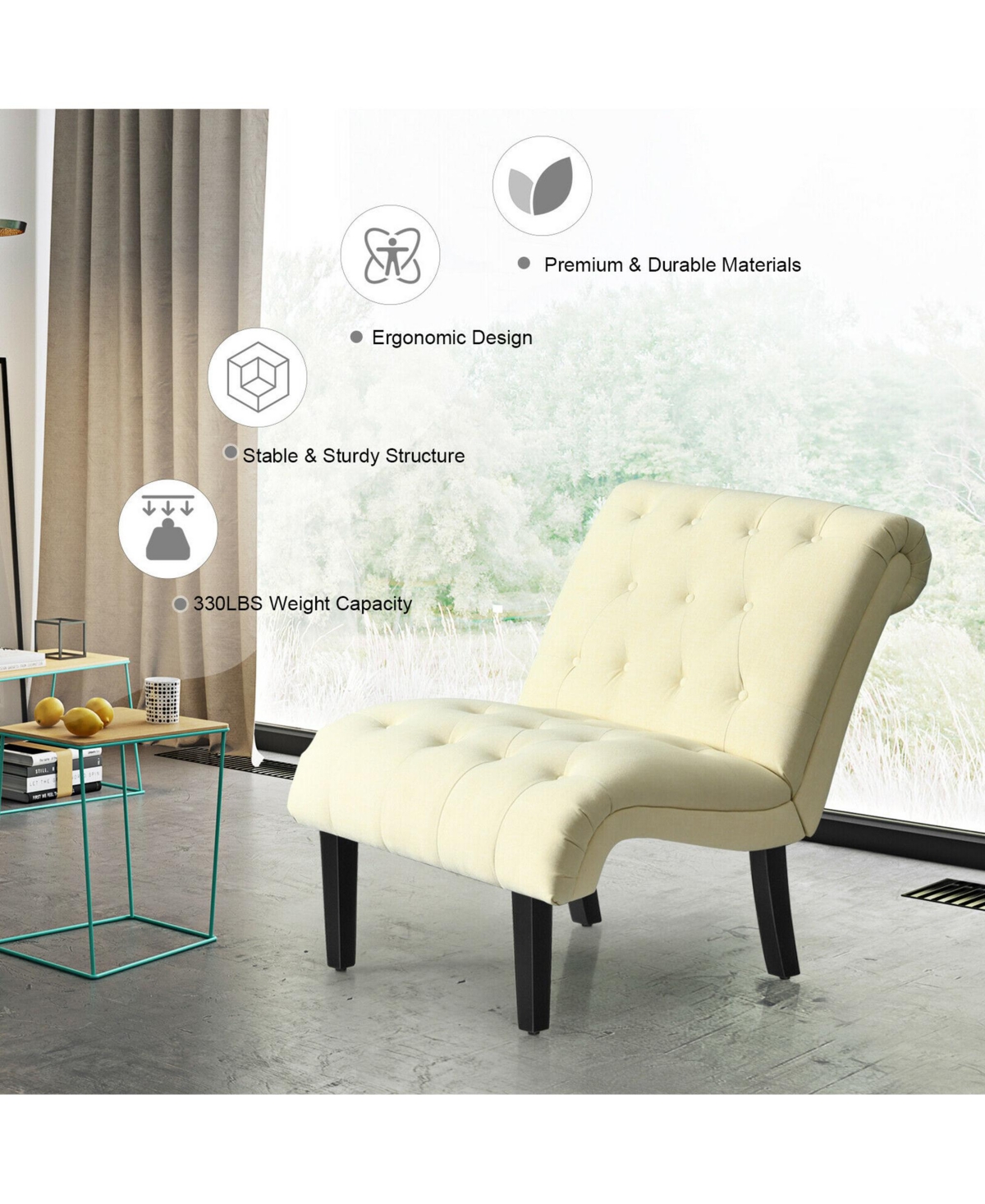 Gymax Set of 2 Armless Accent Chair Upholstered Tufted Lounge Chair Beige