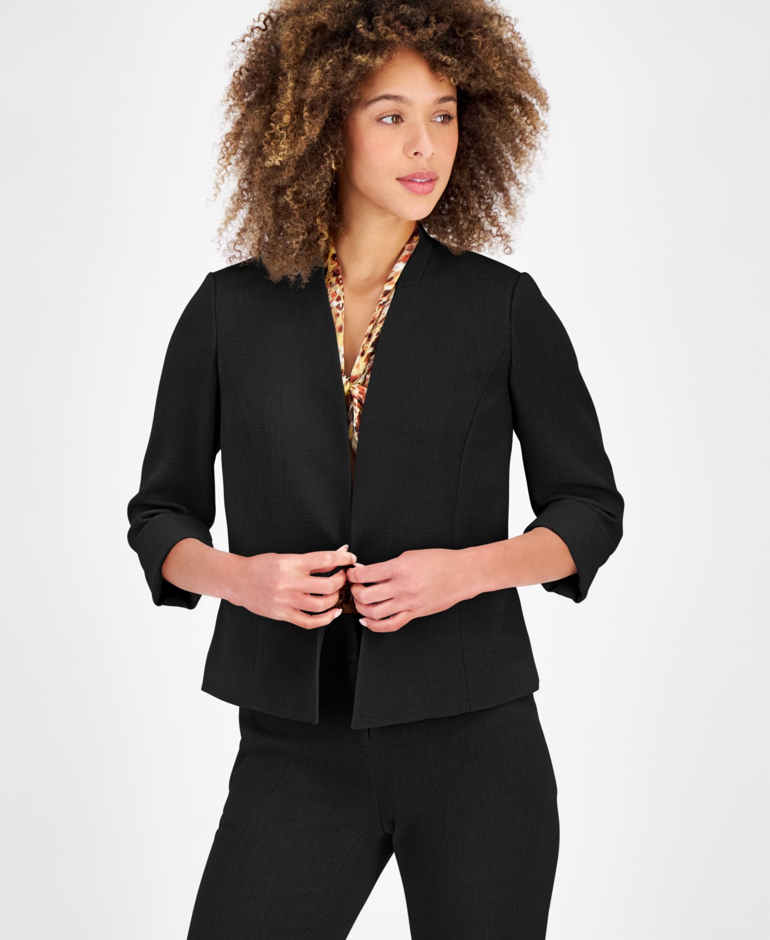 Women's Stretch Crepe Collarless ¾-Sleeve Blazer , Regular & Petite