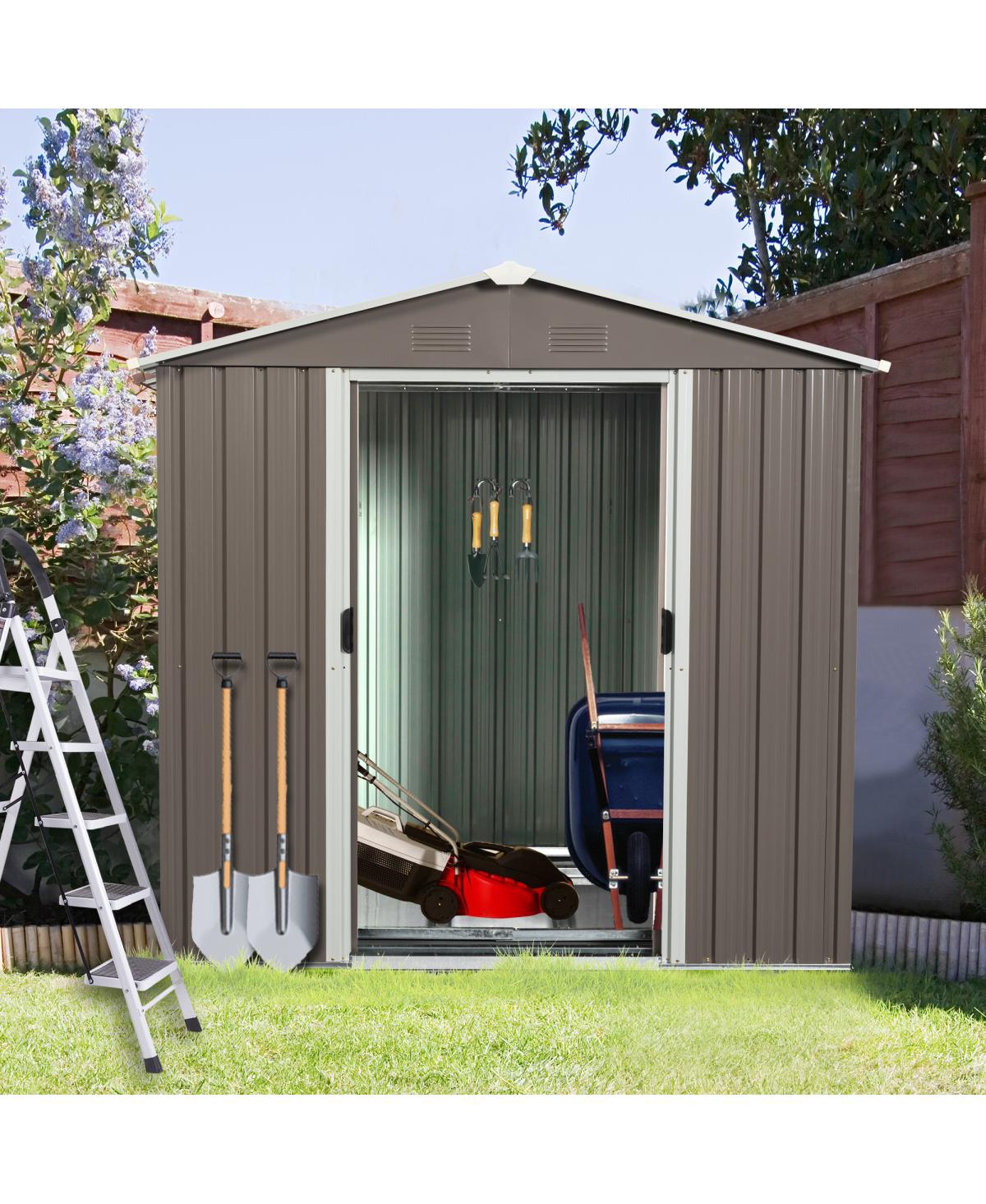 Streamdale Furniture 6FT X 5FT Outdoor Metal Storage Shed Gray