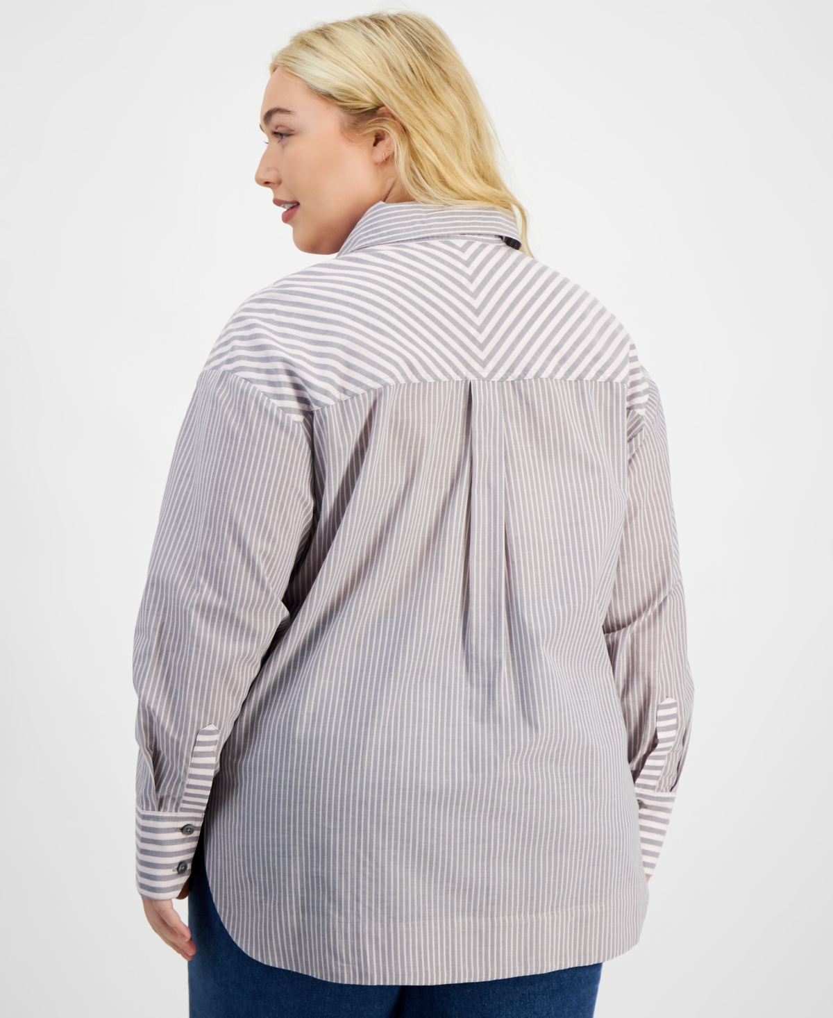 On 34th Trendy Plus Size Striped Relaxed-Fit Shirt, Created for Macy's