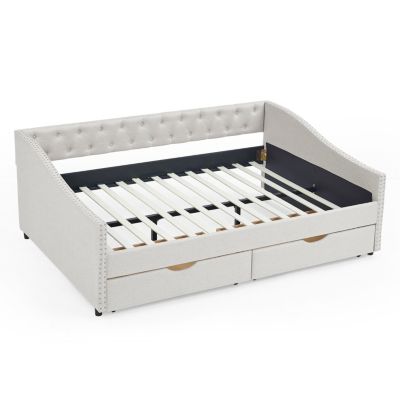 Streamdale Upholstered Daybed with Drawers, Button Back & Copper Nail Arms