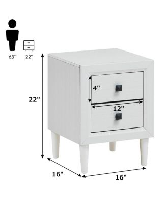 2 Pieces Multipurpose Retro Nightstand Set with 2 Drawers