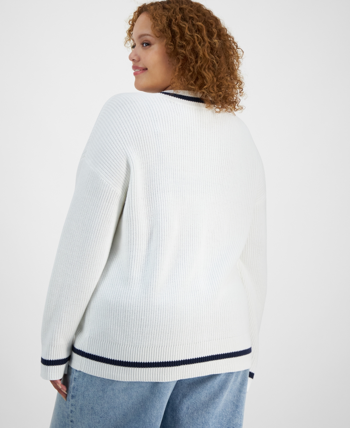 On 34th Trendy Plus Size V-Neck Tipped Sweater, Created for Macy's
