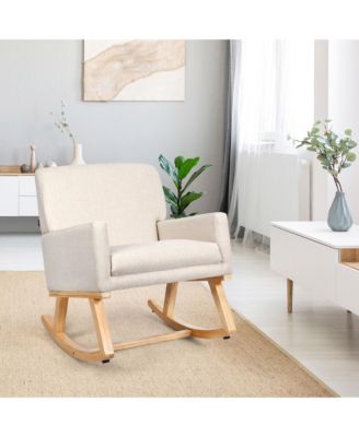 Mid Century Fabric Rocking Chair Upholstered Accent Armchair Lounge Chair Gray