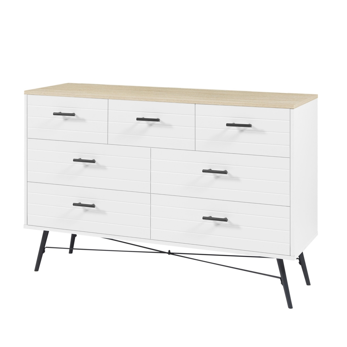 Streamdale Furniture Sturdy Bedroom Chest with 7 Drawers and X-Shaped Stabilizing Feet - White + light oak