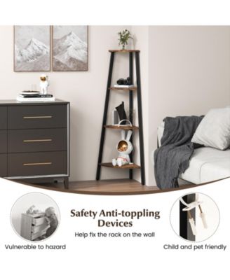 4-Tier Industrial Corner Ladder Shelf Display Rack for Home Office