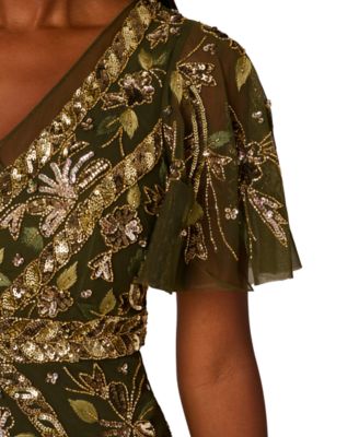 Adrianna Papell Women's V-Neck Embellished Flutter-Sleeve