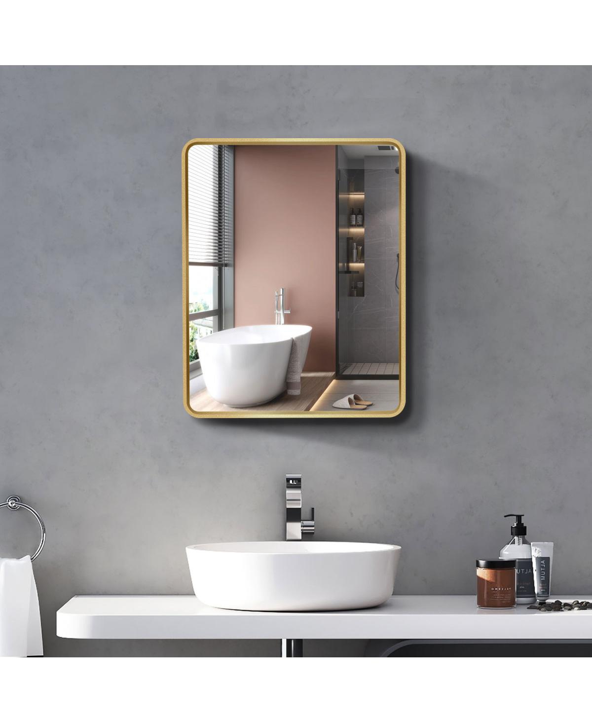 Streamdale Furniture 24x30 Inch Gold Metal Framed Wall Mount Or Recessed Bathroom Medicine Cabinet With Mirror - Gold+matte black