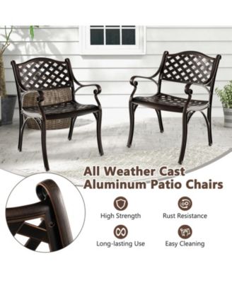 Cast Aluminum Patio Chairs Set of 2 Dining Chairs with Armrests Diamond Pattern