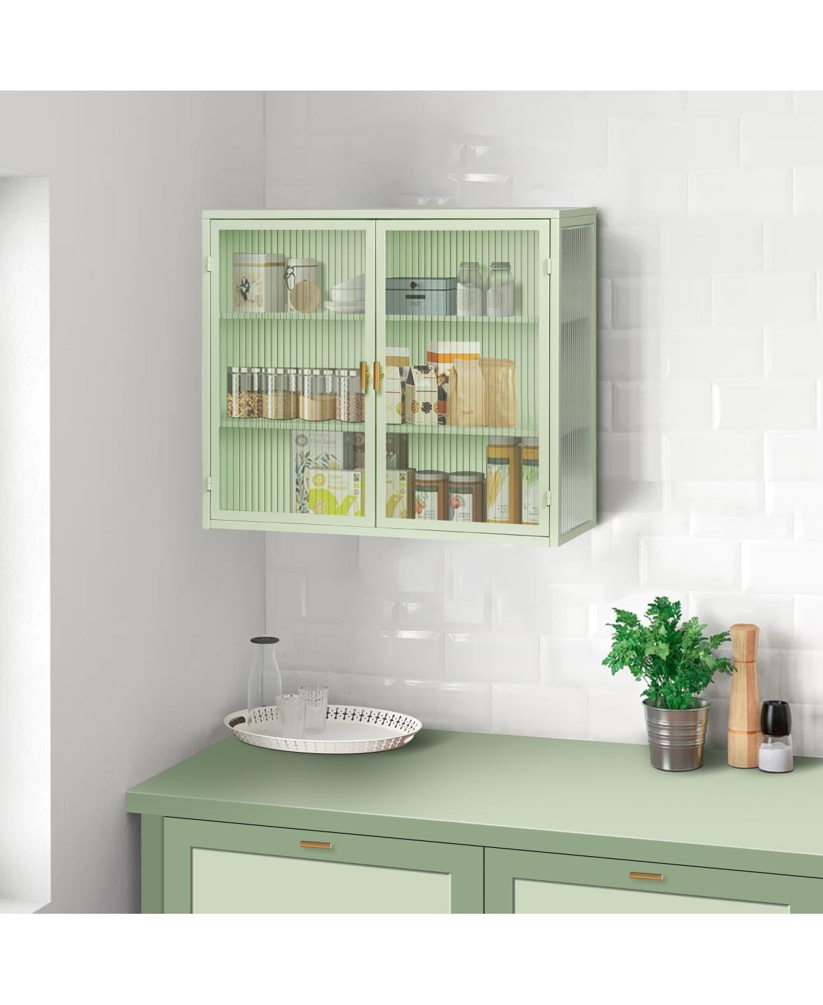 Streamdale Furniture Modern Mint Green Two-Door Wall Cabinet with Three-Tier Storage