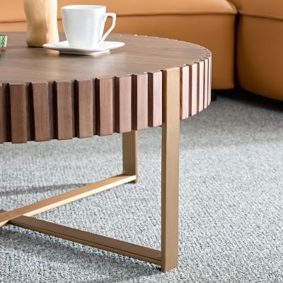 Streamdale Modern Wood Coffee Table with Stainless Steel Pedestal Base