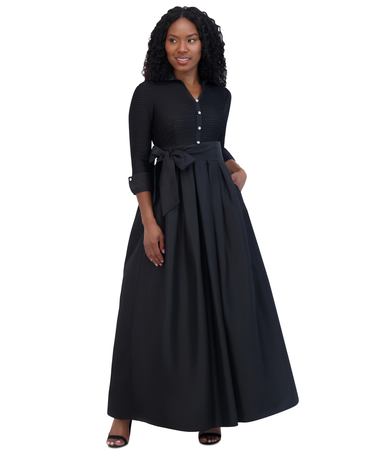 Jessica Howard Women's Collared Taffeta-Skirted Gown