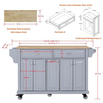 Cambridge Natural Wood Top Kitchen Island with Storage