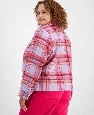 Trendy Plus Size Plaid Button-Up Short Jacket, Created for Macy's