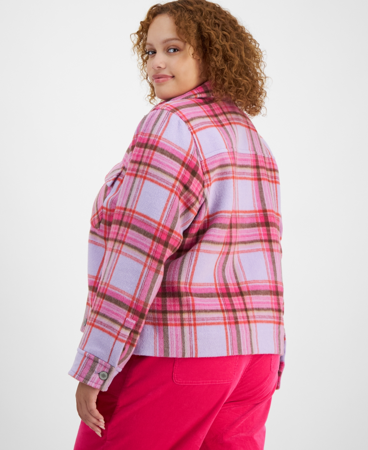 ON 34TH TRENDY PLUS SIZE PLAID BUTTON-UP SHORT COAT, CREATED FOR MACY'S 