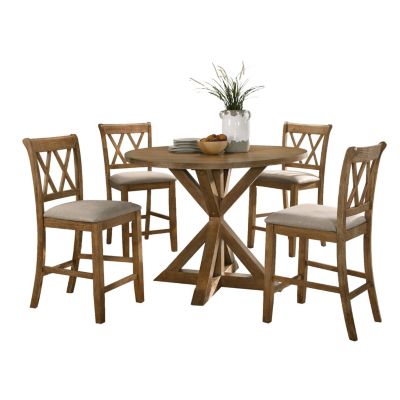 Windvale Cross-Buck Wood 5-Piece Counter Height Dining Set, Tan