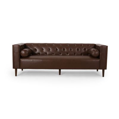 Contemporary Tufted 3-Seater Sofa with Wood Accents
