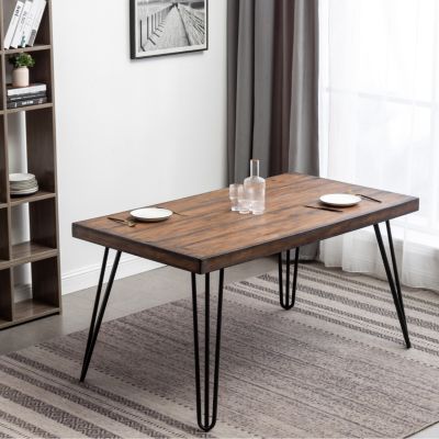 Stylish 5-Piece Dining Set | Black Hairpin Table & Cross-back Chairs