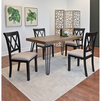 Stylish 5-Piece Dining Set | Black Hairpin Table & Cross-back Chairs