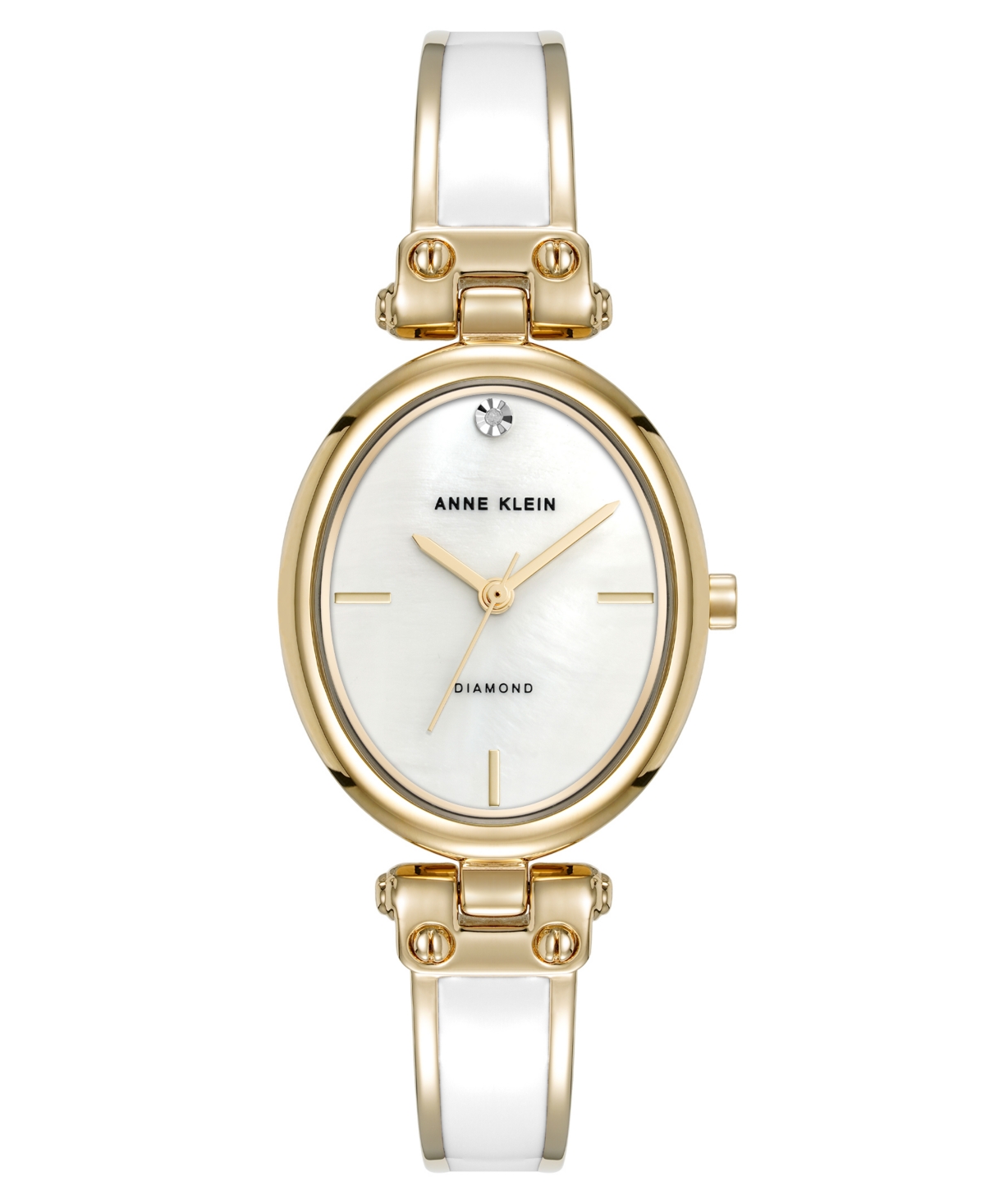 Women's Quartz White Oval Diamond Accented Gold-Tone Alloy Metal Bangle Watch, 26mm - White/Gold-Tone