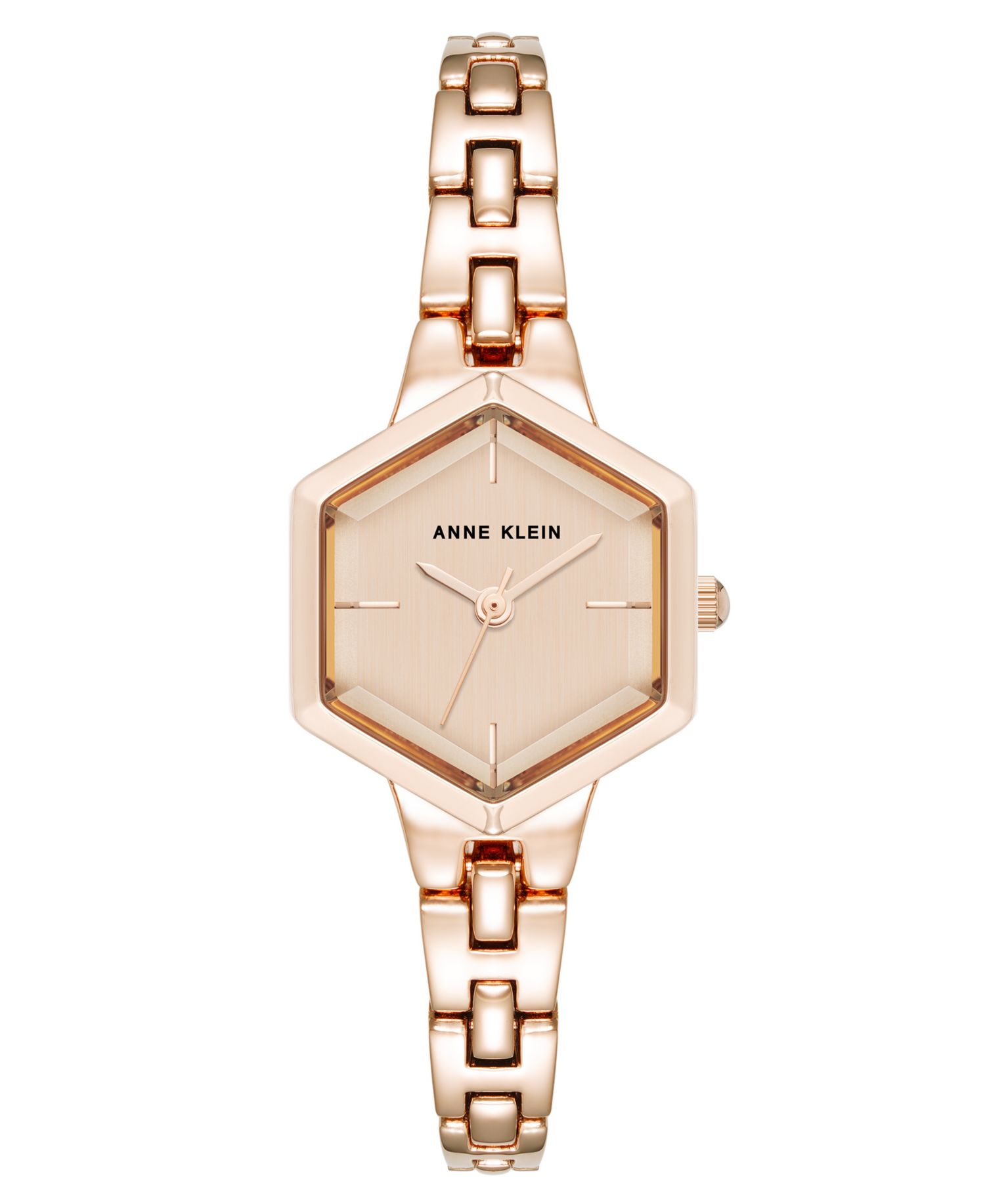 Women's Quartz Petite Hexagonal Rose Gold-Tone Alloy Metal Bracelet Watch, 21mm