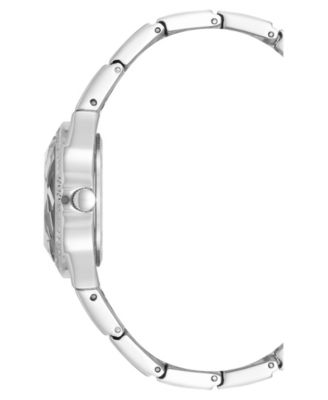Women's Quartz Faceted Crystal Bezel Silver-Tone Alloy Metal Watch, 32mm
