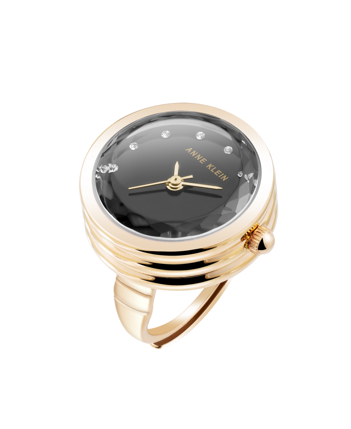 Women's Quartz Faceted Crystal Gold-Tone Alloy Metal Ring Watch, 20mm - Black/Gold-Tone