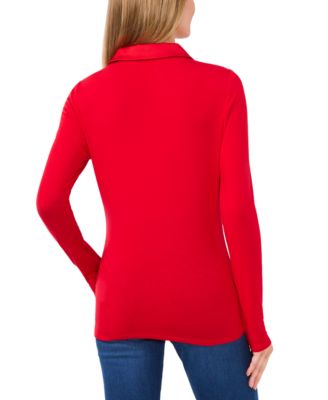 Women's Woven-Collar Knit Long-Sleeve Top