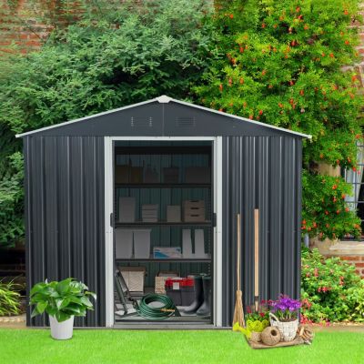 8FT x 10FT Outdoor Metal Storage Shed with Floor Base