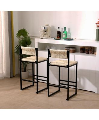 Creamy White Paper Rope Bar Stools Set of 2