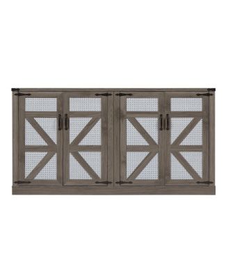 Streamdale 65" Slate Gray Faux Rattan Sideboard with Barn Doors