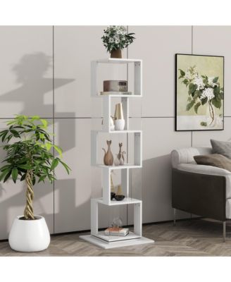 Simplie Fun 5-Tier Rotating Bookshelf with Acrylic Shelves and Anti-Toppling Base