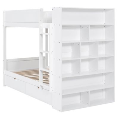 Streamdale Twin Over Twin Bunk Bed With 2 Drawers And Multilayer Cabinet