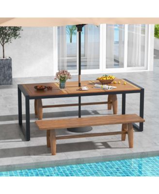 79" Acacia Wood 8-Person Patio Table with 1.9" Umbrella Hole, Adjustable Foot Pads