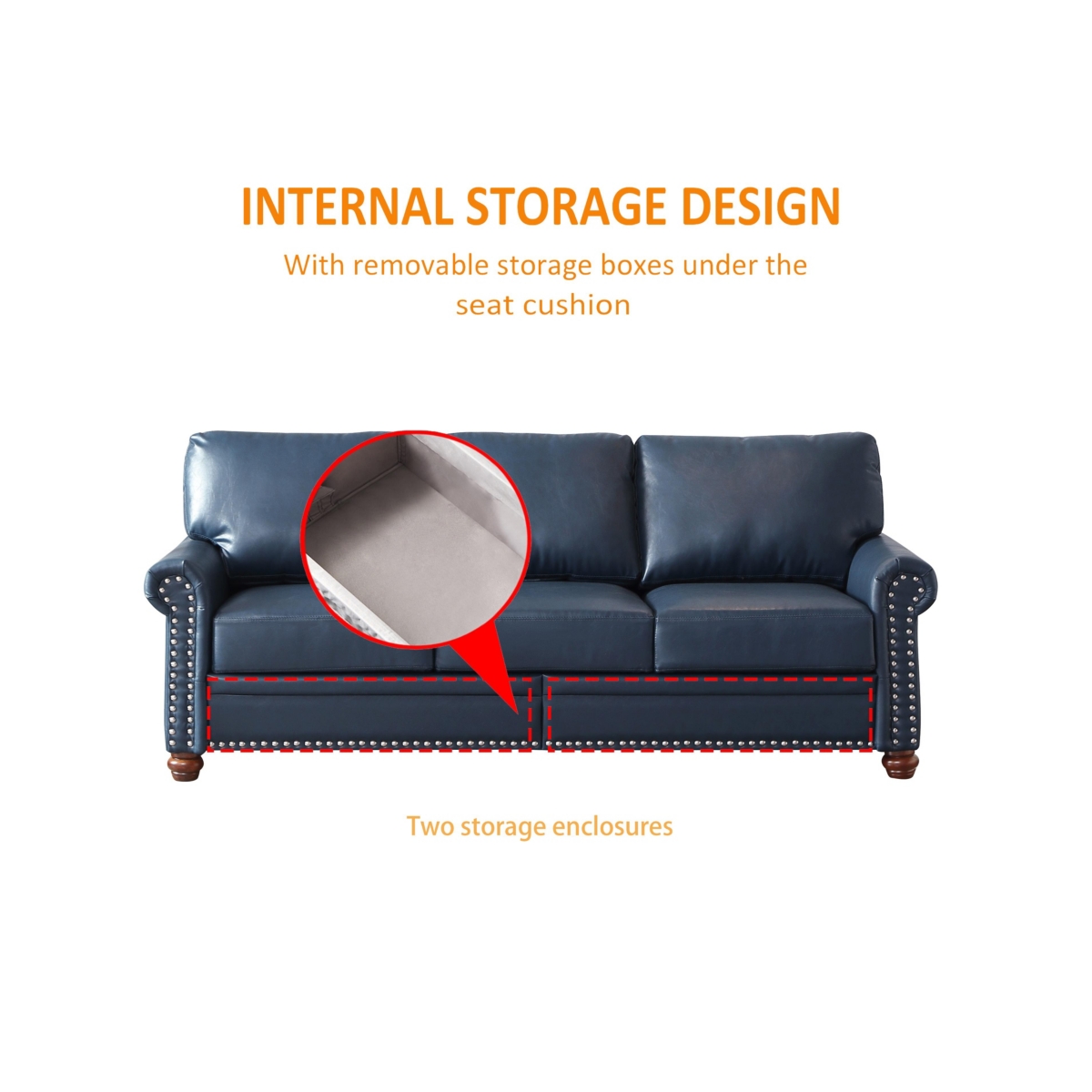 Streamdale Furniture Living Room Sofa With Storage Sofa 2+3 SectionalFaux Leather - Navy blue