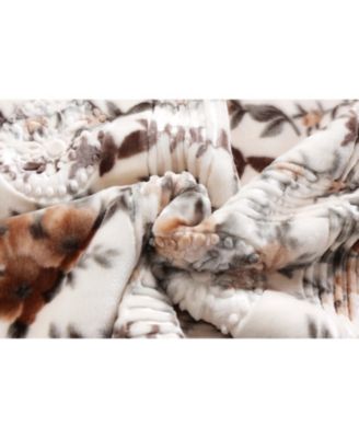 Heavy & Warm Korean Style Reversible Printed Raschel Mink Bed Blanket - Wrinkle Free & Fade Resistant - Queen 79x94 Inches - 9 Lbs.