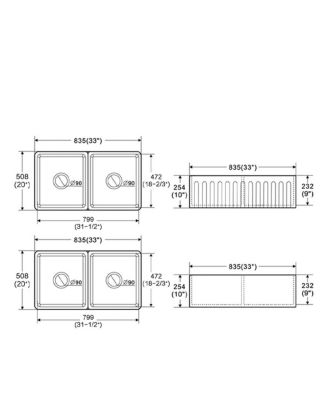 Streamdale Fireclay Double Basin Farmhouse Kitchen Sink (33"L x 20"W)