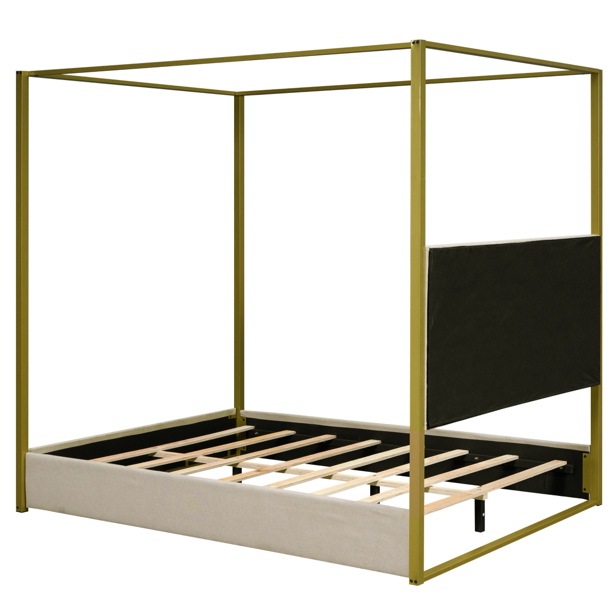 Streamdale Furniture Size Upholstery Canopy Platform Bed With Headboard And Metal Frame,- Beige