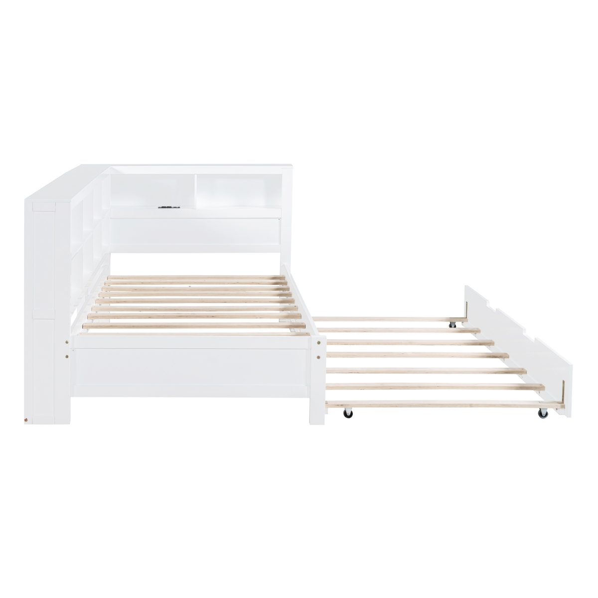 Simplie Fun Wooden Twin Size Daybed With Twin Trundle, Daybed With Storage Shelf And Usb Charging Ports