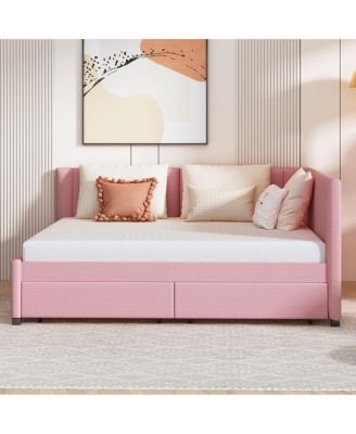 Simplie Fun Yellow Upholstered Daybed with Storage Drawers & No Box Spring Needed