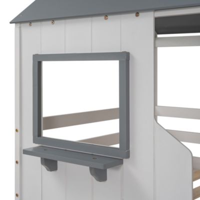 Bunk Bed with Roof, Window, and Guardrail - Twin