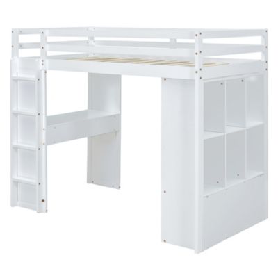  Loft Bed with Shelves, Desk & LED, White