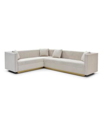 Streamdale Modern Beige Velvet Sectional Sofa with Pillows
