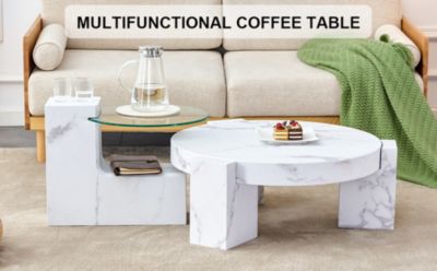 Marble Textured MDF Coffee Table Set for Home Decor