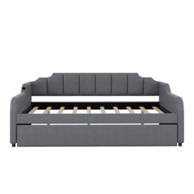Upholstered Daybed with Trundle & USB Charging