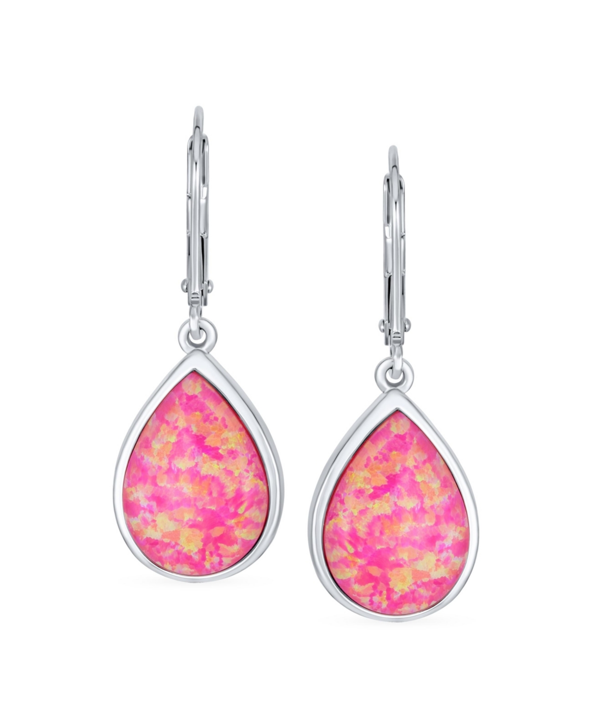 Bling Jewelry Pink Synthetic Opal Pear Shaped Simple Teardrop Dangle Earrings For Women Sterling Silver Lever back