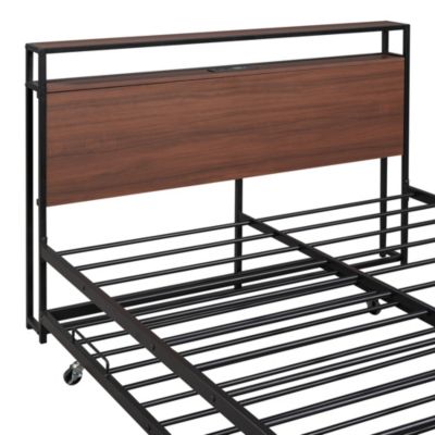 Streamdale Metal Platform Bed Frame w/ Trundle, USB Ports
