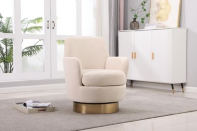 Beige Velvet Swivel Accent Chair with Gold Base